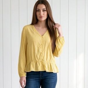 Womens Ruffle Hem Workwear Feminine Relaxed Cottagecore Gardencore Chic Top Sz M